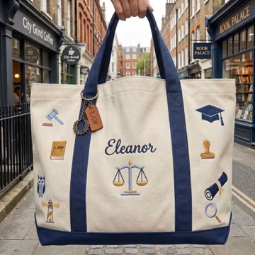 Personalized Lawyer Tote Bag, Embroidered Attorney Canvas Gift, Law School Graduation Bag