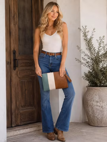 Everyday Teal Color Block Clutch Wristlet