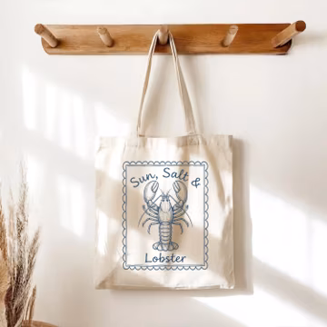 Lobster Tote Bag, Seafood Canvas Tote, Summer Canvas Tote Bag, Coastal Beach Market Bag, Lobster Lover Gift