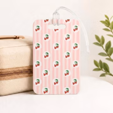 Personalized Disney Cherry Luggage Tag, Mickey Travel Accessories, Pink Striped Suitcase Tag, Matching Passport Cover Gift