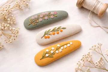 Embroidered Linen Hair Clips, Summer Flower Snap Clips, Handmade Accessory, Mother's Day Gift