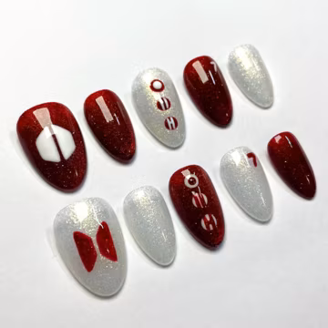 BTS Arirang Red Cat Eye Design Nails | K-Pop Nails, Hand-Painted Press On Nail Set