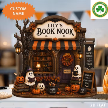 Personalized Halloween Book Nook Sign, Custom Spooky Bookstore Decor, Ghost Library Shelf Sitter, Fall Reading Decor