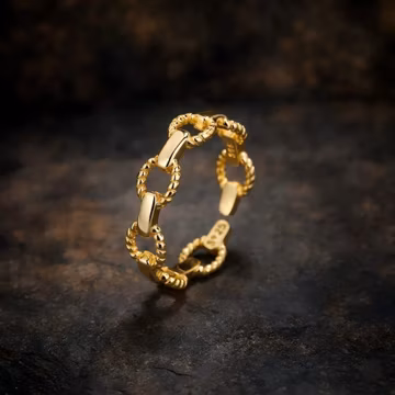 925 Silver Chain Ring | Adjustable Open Link Ring, Minimalist Stacking Ring for Women, Gold or Platinum Tone