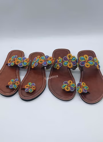 Leather African Maasai Summer Beach Handmade Gladiators Gift, Masai Beaded Sandals, Tribal Flip Flops