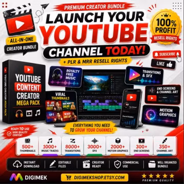 YouTube Creator Bundle 20,000+ Assets | PLR MRR Resell Rights | YouTube Kit Templates Pack