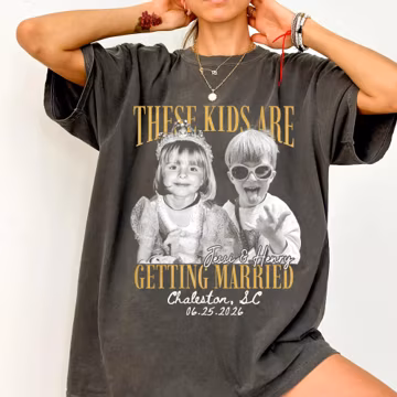 Custom Photo These Kids Are Getting Married Shirt, Personalized Childhood Photo Wedding Tee, Engagement Gift, Rehearsal Dinner Shirt