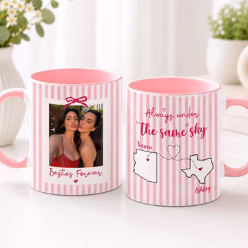 Personalized Long Distance Photo Mug, Custom State Map Coffee Mug, Best Friends Birthday Gift, Gift For Bestie, Soul Sister Gift