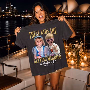 These Kids Are Getting Married Shirt, Custom Vintage Photo Bride Groom Tee, Personalized Engagement Gift, Retro Bridal Shower Shirt