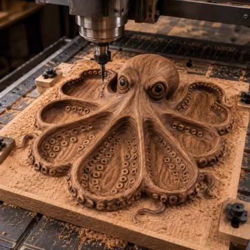 Octopus Tray STL File for CNC Router | Wooden Tray 3D Relief Model | Wooden Serving Tray Carving Design | Kitchen Decor Digital Download