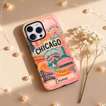 Chicago Collage Phone Case | Personalized City Landmarks | MagSafe Option | Travel Souvenir Gift for Her