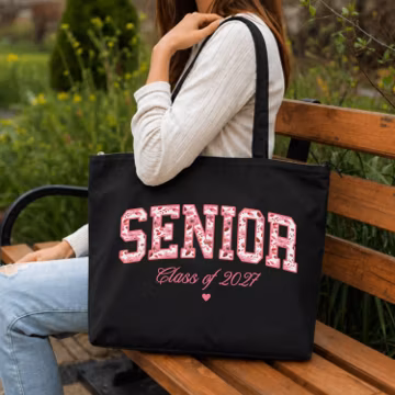 Senior 2027 Tote Bag, Class of 2027 Graduation Gift, Personalized Senior Year Canvas Bag, Zippered Tote Bag, Large School Book Bag for Her