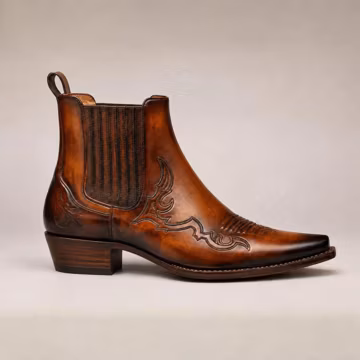 Men's Western Chelsea Boots, Genuine Cowhide Leather Ankle Shoes, Handmade Cowboy Boots