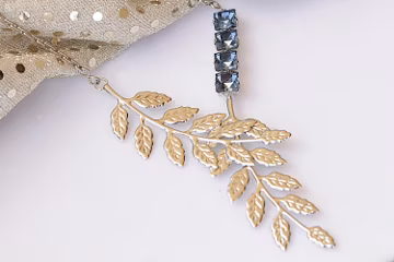 Silver Leaf Y Necklace: Navy Crystal Bridal Pendant