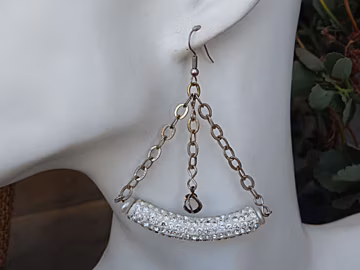 Oversized Crystal Pearl Dangle Earrings: Silver Wedding Jewelry