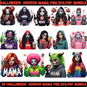 Horror Halloween Mama PNG Bundle: Spooky Clipart (Digital Download)