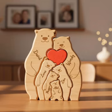 Custom Family Bear Puzzle, Engraved Family Name Puzzle, Wooden Bear Puzzle Gift, Personalized Family Decor, Gift for Mom, Birthday Gift