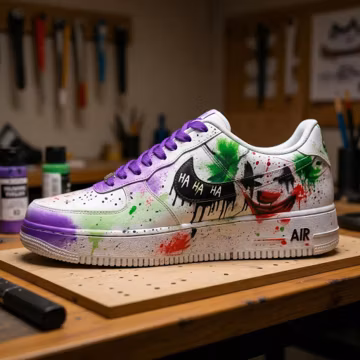 Custom Air Force 1 Joker Painted Sneakers, Hand Painted and Spray Painted Streetwear AF1 Kicks, Gift for Him
