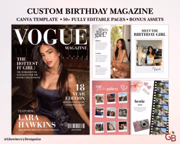 Custom Birthday Magazine For Best Friend | Vogue Editable Magazine Template | Best Friend Gift | Sister Gift Christmas Gift | Canva Template