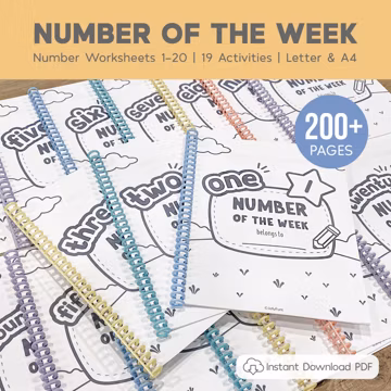 Number of the Week Printable Worksheets, Number Worksheets 1–20, Number Tracing, Number Counting, Preschool Curriculum, Toddler Workbook