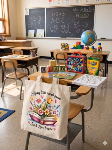 Floral Book Teacher Tote Bag | Teach Love Inspire Canvas Carryall