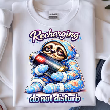Recharging Do Not Disturb PNG, Sloth PNG Sublimation, Funny Introvert PNG, Cute Pajama Sloth Design, Battery Low Png, Sleepy Sloth Clipart