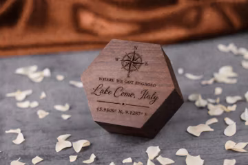 Engagement Ring Box Personalized, Custom Walnut Box with Names, Proposal Ring Holder, Wedding Ring Holder