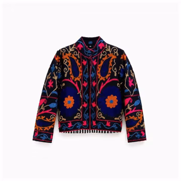 Handmade Suzani Embroidered Cropped Jacket for Women, Vintage Boho Floral Embroidery Coat, Festival Wear, Ethnic Statement Jacket,