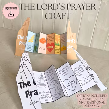 The Lord's Prayer folding surprise craft, Church story for kids, Bible Printable Activity, Sunday School, VBS, Homeschool, Christian prayer