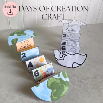 7 Days of Creation folding surprise craft, The Creation story for kids, Bible Printable Activity, Sunday School, VBS, Homeschool, Christian