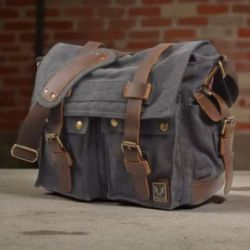 Mens Canvas Messenger Bag – Leather Strap Crossbody Laptop Satchel