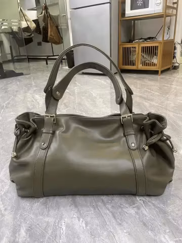 Luxury Crumpled PU Leather Boston Large Capacity Designer Handbag | Women's Commuter Shoulder Bag