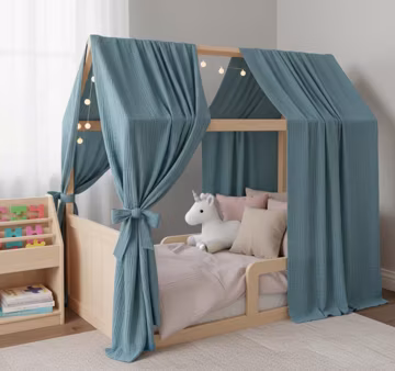 Boho Muslin Bed Canopy for Kids – Montessori Play Tent, Reading Nook, Nursery Decor, Handmade Cotton Canopy
