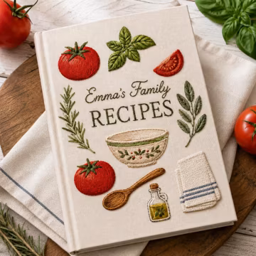 Personalized Hand Embroidered Recipe Book, Tomato Basil Family Recipe Journal, Italian Kitchen Cookbook, Keepsake Gift for Mom