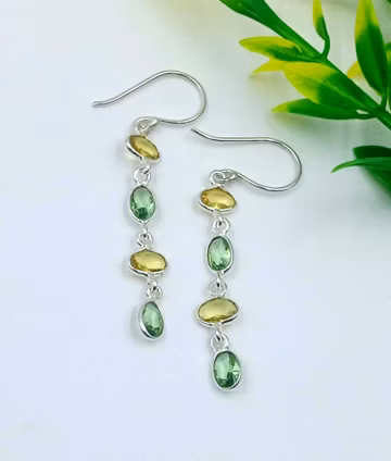 Handmade Sterling Silver Multi Stone Gemstone Dangle Earrings