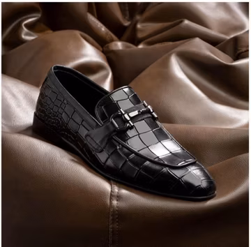 Handmade Black Crocodile Leather Loafers: Bespoke Men Shoes!Italian Style Horsebi