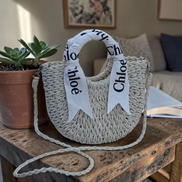 Woven Raffia Half Moon Bag, Round Handle, Boho Summer Purse, Beach Crossbody Bag