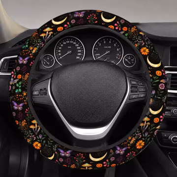 Floral Moon Steering Wheel Cover, Butterfly Mushroom Car Wheel Cover, Boho Botanical Auto Accessory