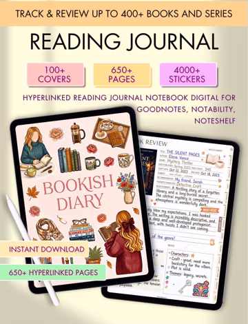 Reading Digital Notebook Tracker, Book Journal PDF, GoodNotes Notability Xodo Notebook, Digital Reading Log, Hyperlinked Planner
