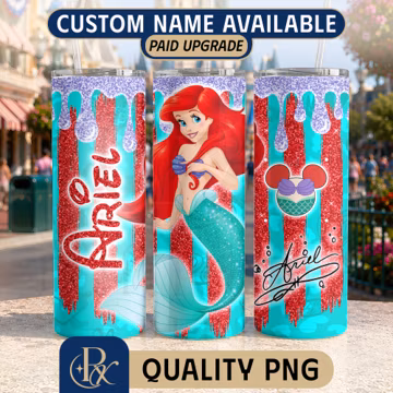 Ariel Glitter 20oz Skinny Tumbler PNG, Glitter Princess Ariel Tumbler Wrap PNG, Sublimation Design, Digital Download