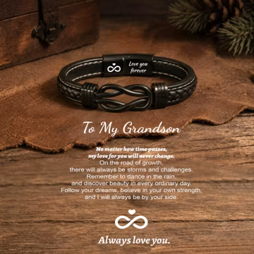 Custom Grandson Bracelet,Personalized Infinity Knot Leather Bracelet for Teen boy,Gift from Grandma,Graduation Gifts for Grandchild Boy