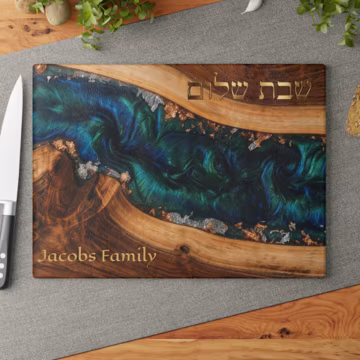 Personalized Glass Cutting Board Epoxy River Resin Printed, Chopping Board Couples Wedding Gift, Glass Charcuterie Board