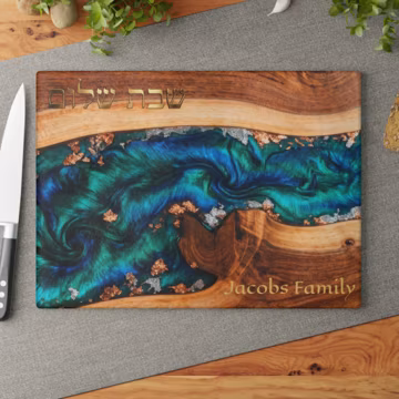 Personalized Glass Cutting Board Epoxy River Resin Printed, Chopping Board Couples Wedding Gift, Glass Charcuterie Board
