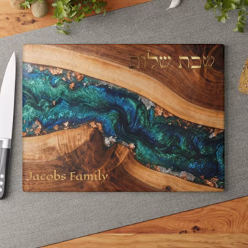 Personalized Glass Cutting Board Epoxy River Resin Printed, Chopping Board Couples Wedding Gift, Glass Charcuterie Board