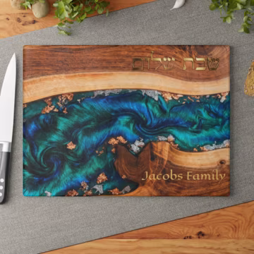 Personalized Glass Cutting Board Epoxy River Resin Printed, Chopping Board Couples Wedding Gift, Glass Charcuterie Board