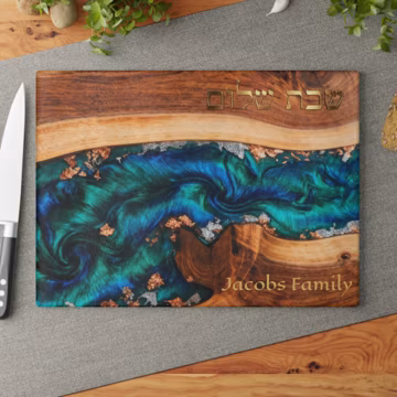 Personalized Glass Cutting Board Epoxy River Resin Printed, Chopping Board Couples Wedding Gift, Glass Charcuterie Board