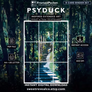Psyduck Inspired Extended Art for Binder | Forest Path TCG Binder Display | Digital Download