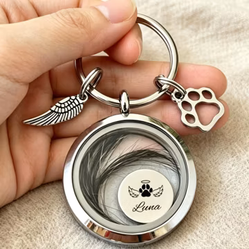 Pet Fur Keychain, Custom Pet Hair Memorial Keychain, Engraved Paw Print Charm, Thoughtful Pet Loss Remembrance Gift, Dog Fur Keepsake Gifts