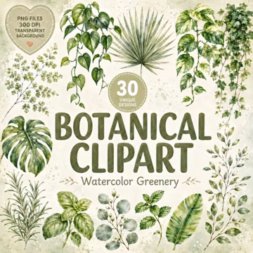 Botanical Clipart Bundle, Greenery Clipart, Gardener Clipart, Leaf Clipart, Nature Design, Eucalyptus Leaves Clipart