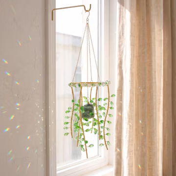 Willow Branch Crystal Suncatcher, Natural Green Stone Hanging Decor, Boho Botanical Window Accent